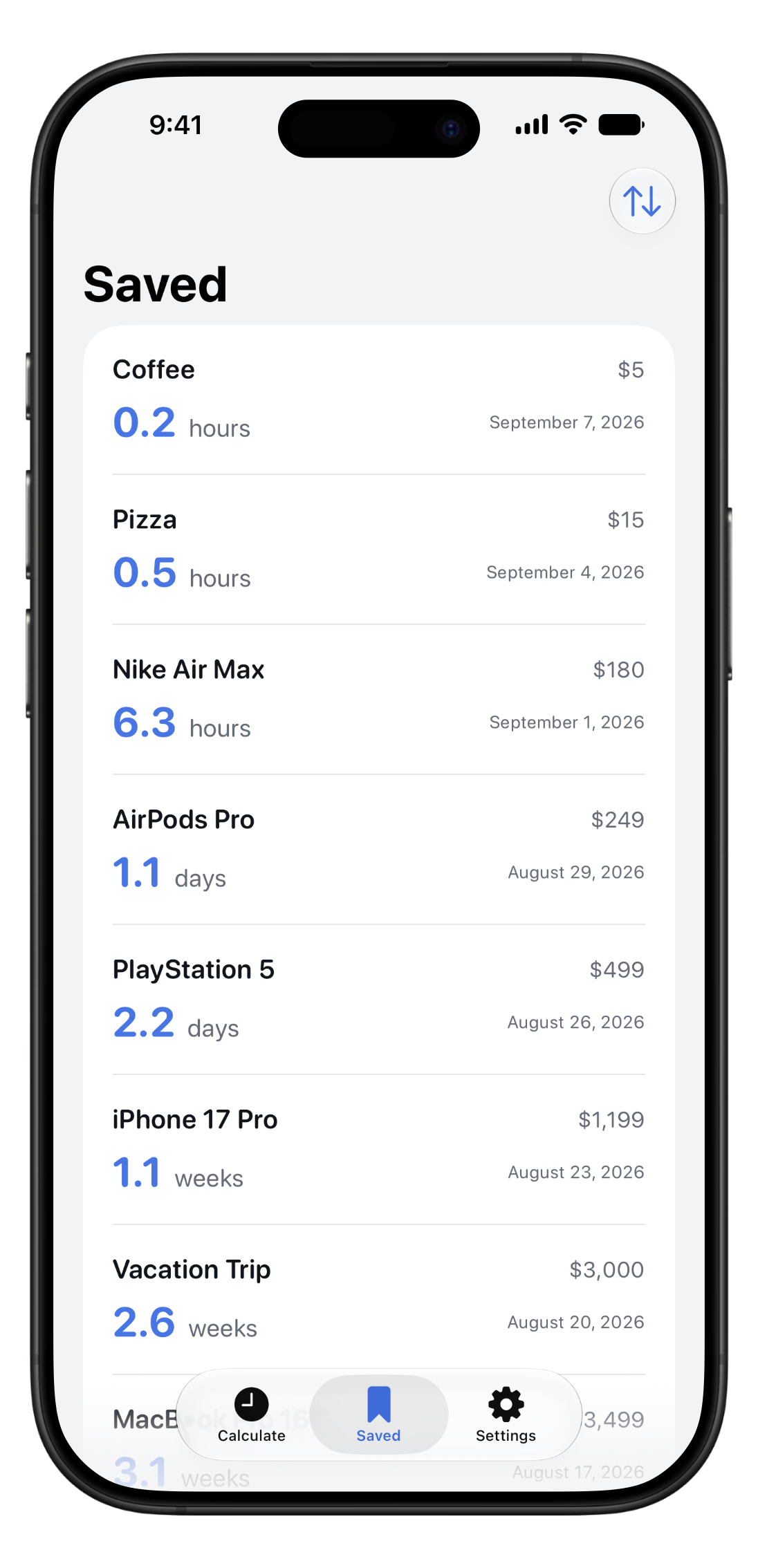 Your purchases in time
