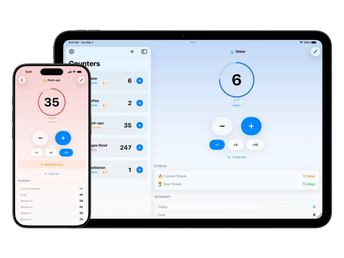Streak section showing current and best streak for a daily counter
